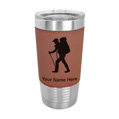 20oz Faux Leather Tumbler Mug, Hiker Man, Personalized Engraving Included - LaserGram Custom Engraved Gifts