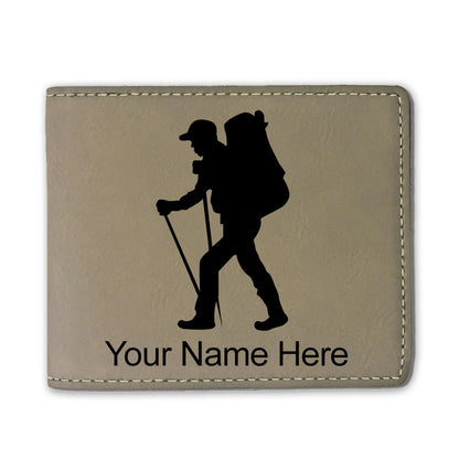 Faux Leather Bi-Fold Wallet, Hiker Man, Personalized Engraving Included