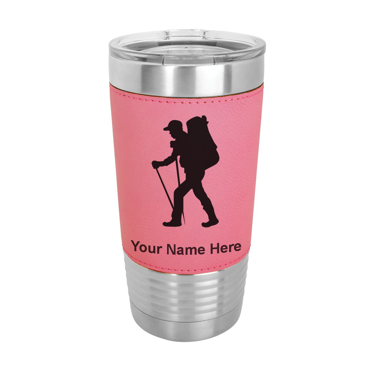 20oz Faux Leather Tumbler Mug, Hiker Man, Personalized Engraving Included - LaserGram Custom Engraved Gifts