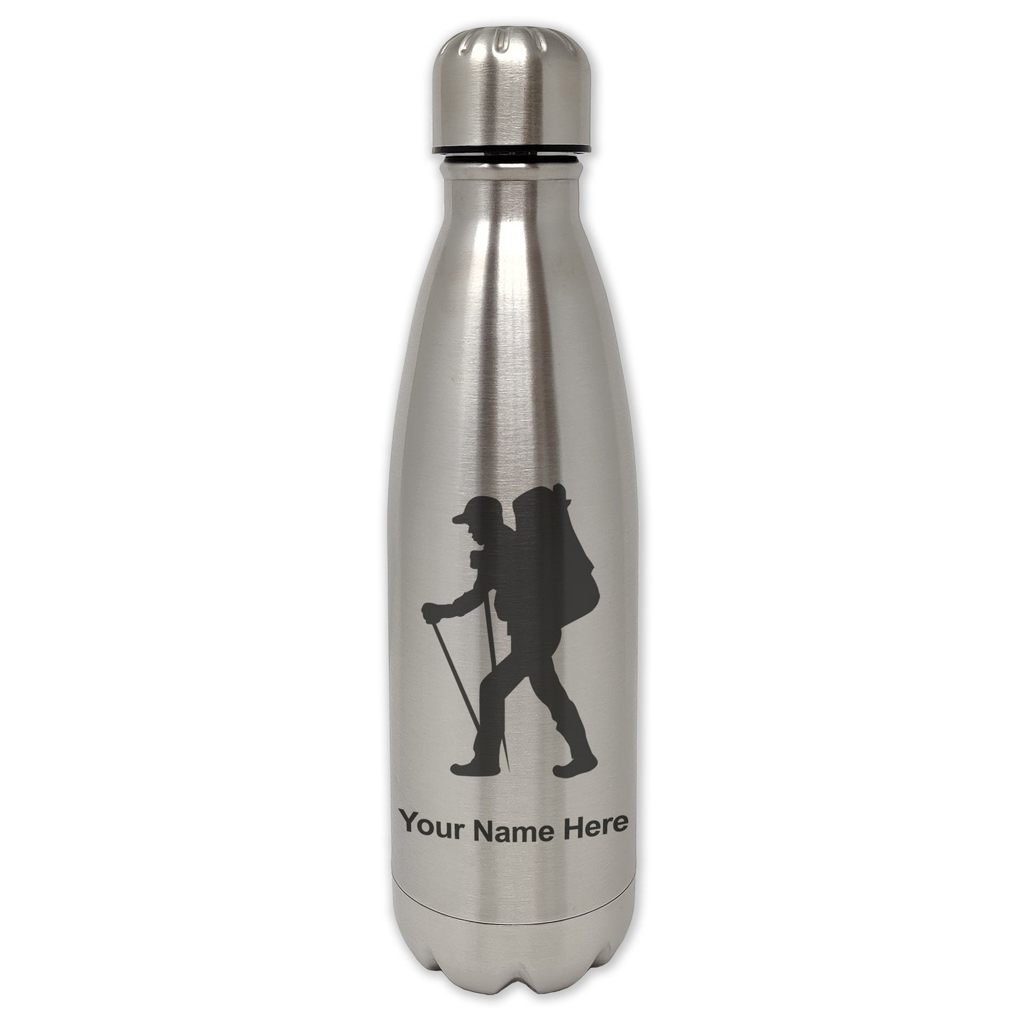 LaserGram Single Wall Water Bottle, Hiker Man, Personalized Engraving Included