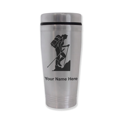 Commuter Travel Mug, Hiker Woman, Personalized Engraving Included