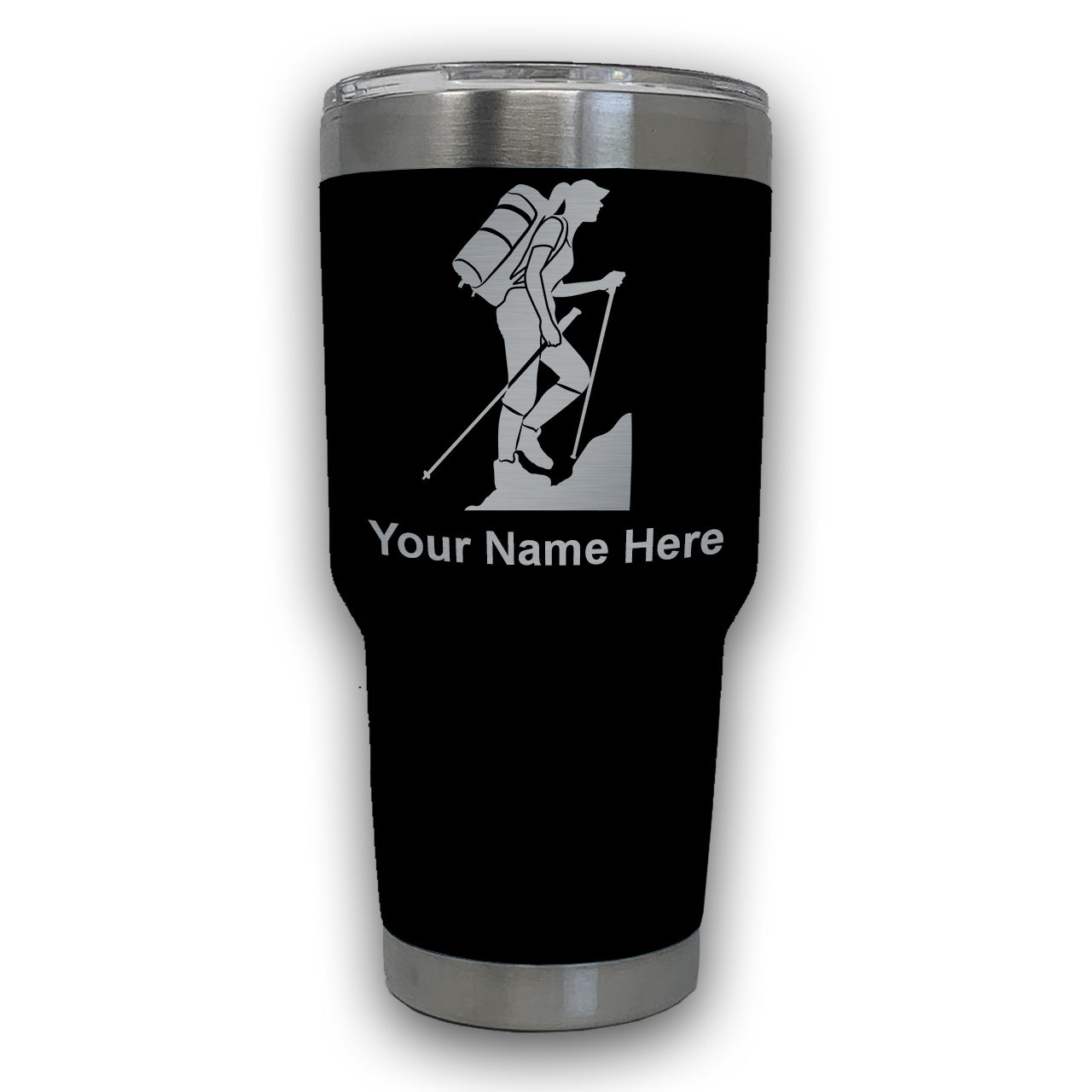 LaserGram 30oz Tumbler Mug, Hiker Woman, Personalized Engraving Included