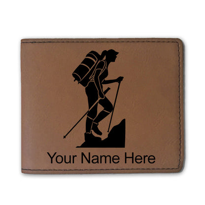 Faux Leather Bi-Fold Wallet, Hiker Woman, Personalized Engraving Included