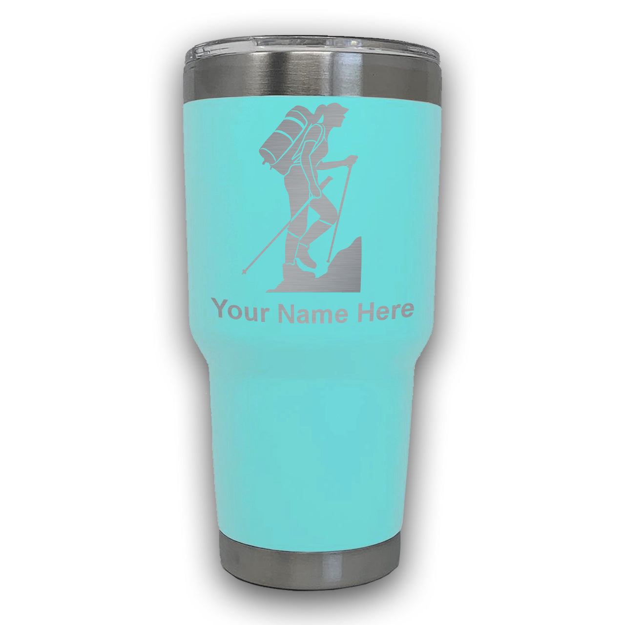 LaserGram 30oz Tumbler Mug, Hiker Woman, Personalized Engraving Included