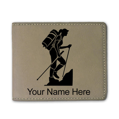 Faux Leather Bi-Fold Wallet, Hiker Woman, Personalized Engraving Included