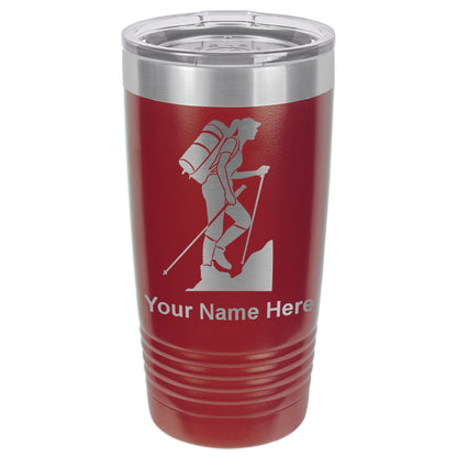 20oz Vacuum Insulated Tumbler Mug, Hiker Woman, Personalized Engraving Included