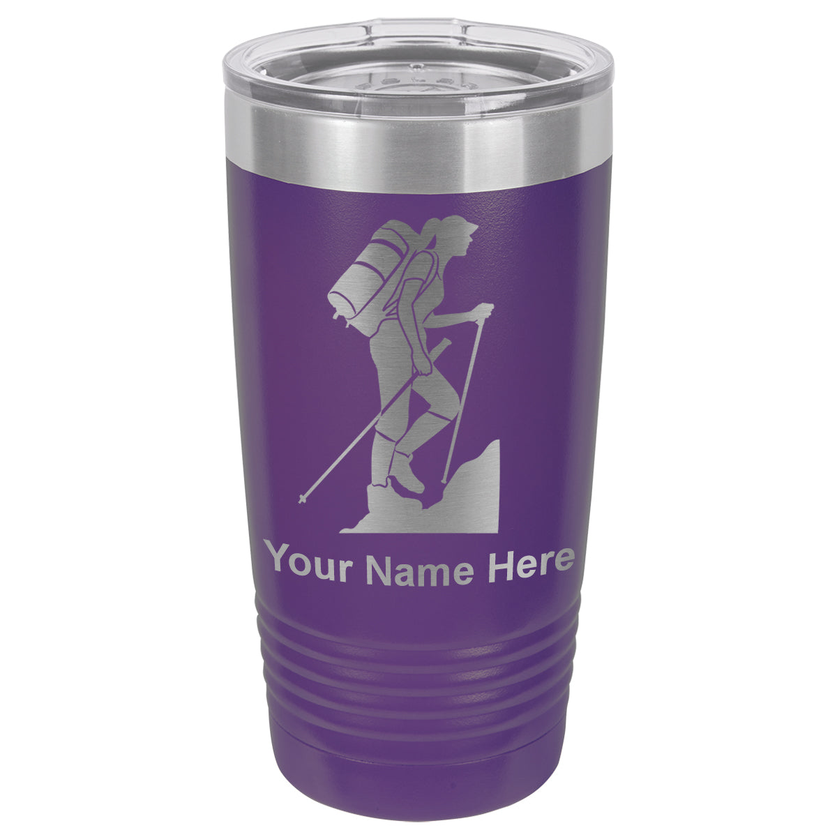 20oz Vacuum Insulated Tumbler Mug, Hiker Woman, Personalized Engraving Included
