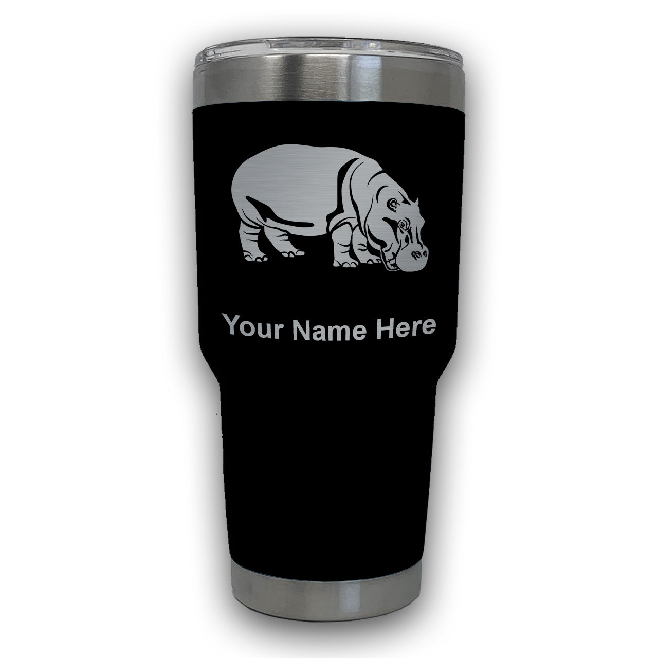 LaserGram 30oz Tumbler Mug, Hippopotamus, Personalized Engraving Included