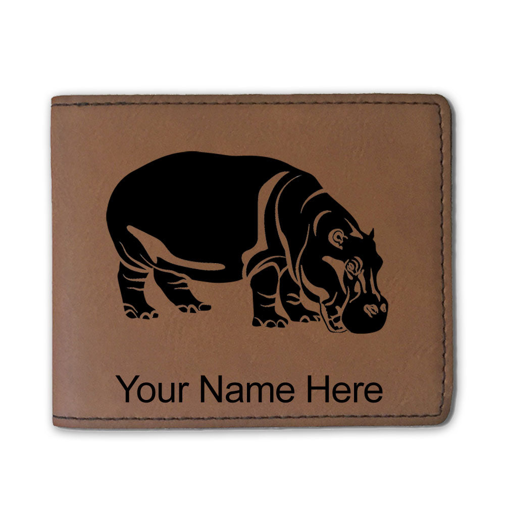 Faux Leather Bi-Fold Wallet, Hippopotamus, Personalized Engraving Included