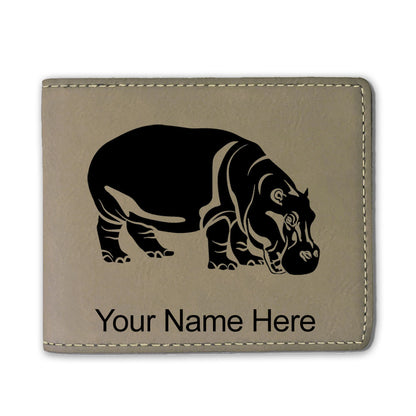 Faux Leather Bi-Fold Wallet, Hippopotamus, Personalized Engraving Included