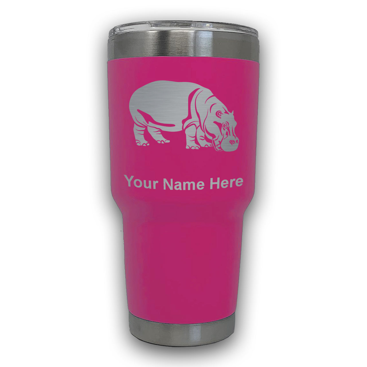 LaserGram 30oz Tumbler Mug, Hippopotamus, Personalized Engraving Included