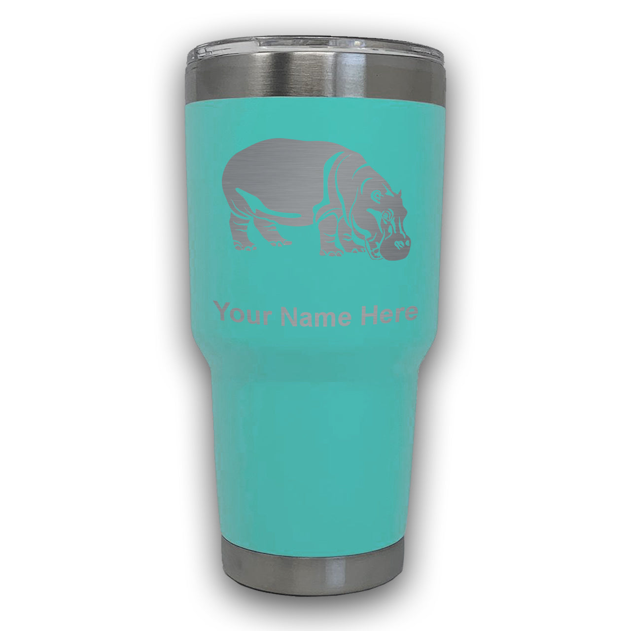 LaserGram 30oz Tumbler Mug, Hippopotamus, Personalized Engraving Included