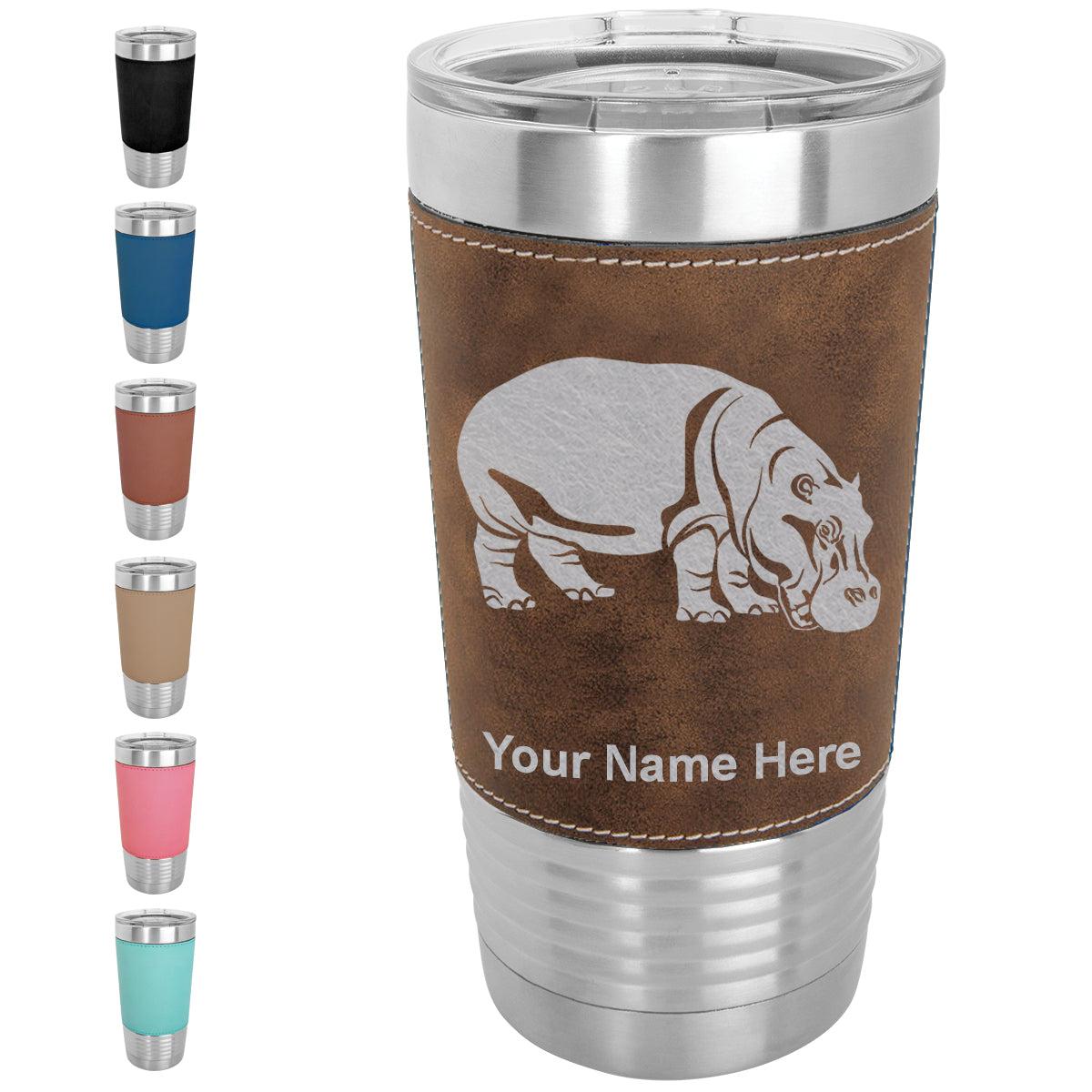 20oz Faux Leather Tumbler Mug, Hippopotamus, Personalized Engraving Included - LaserGram Custom Engraved Gifts