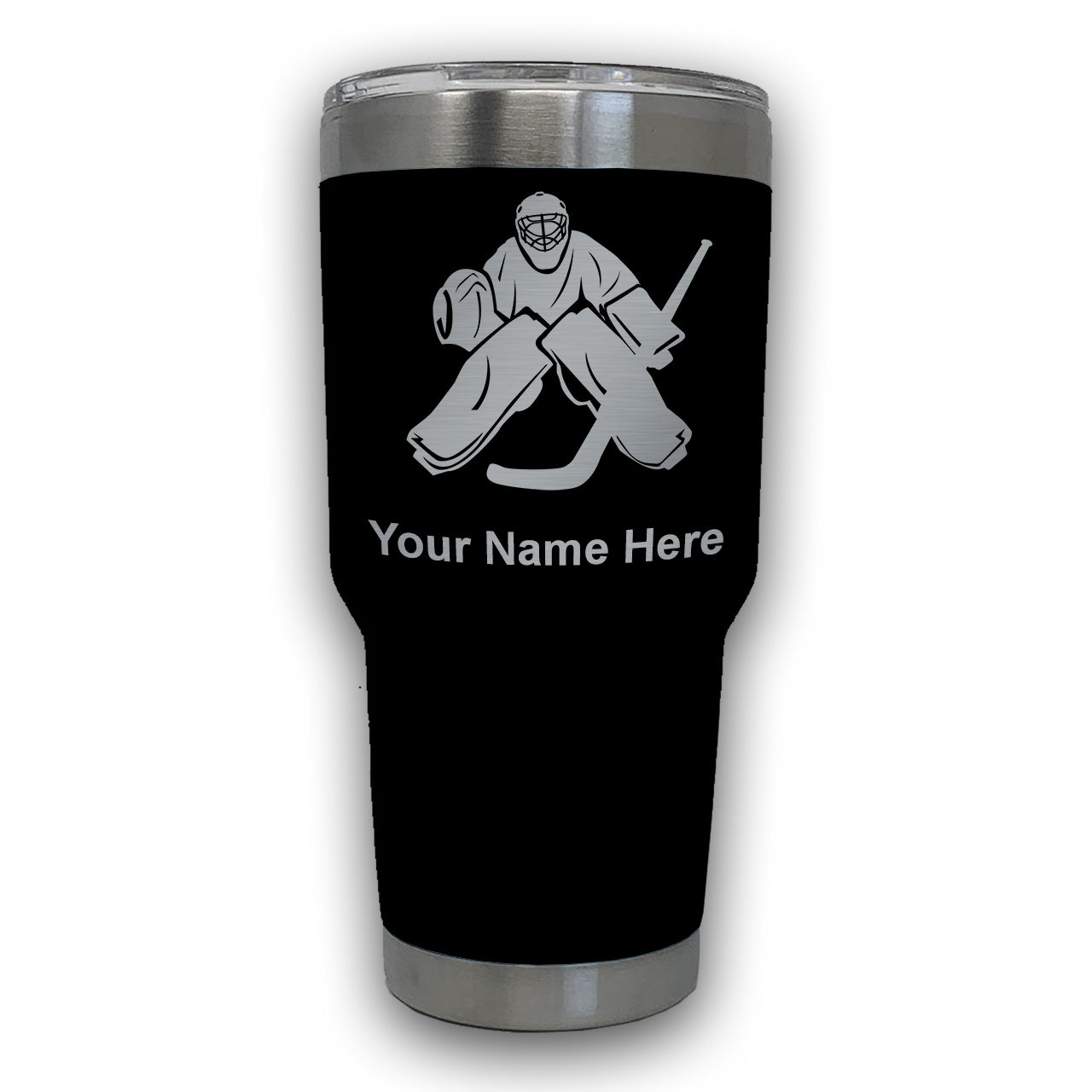 LaserGram 30oz Tumbler Mug, Hockey Goalie, Personalized Engraving Included