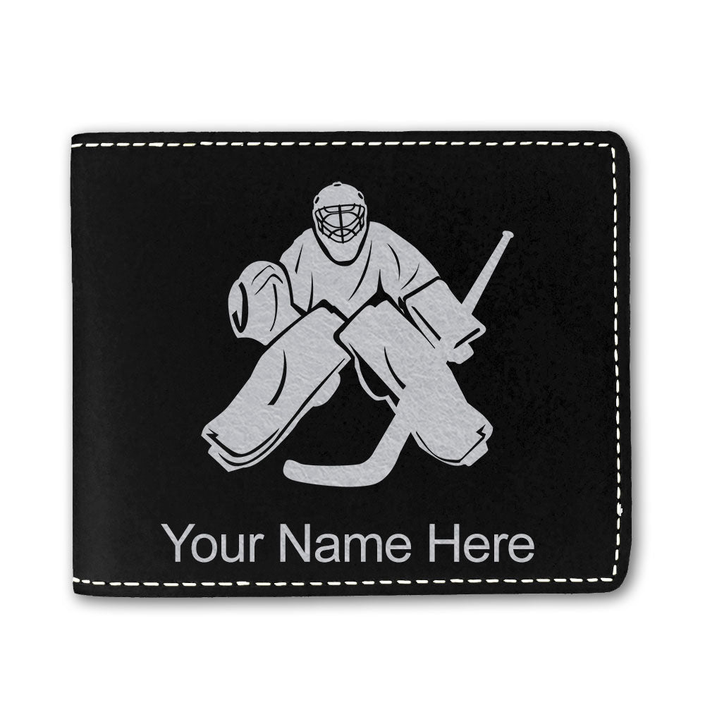 Faux Leather Bi-Fold Wallet, Hockey Goalie, Personalized Engraving Included