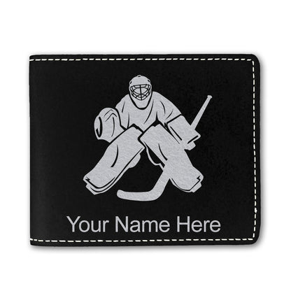 Faux Leather Bi-Fold Wallet, Hockey Goalie, Personalized Engraving Included