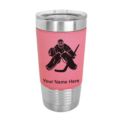 20oz Faux Leather Tumbler Mug, Hockey Goalie, Personalized Engraving Included - LaserGram Custom Engraved Gifts