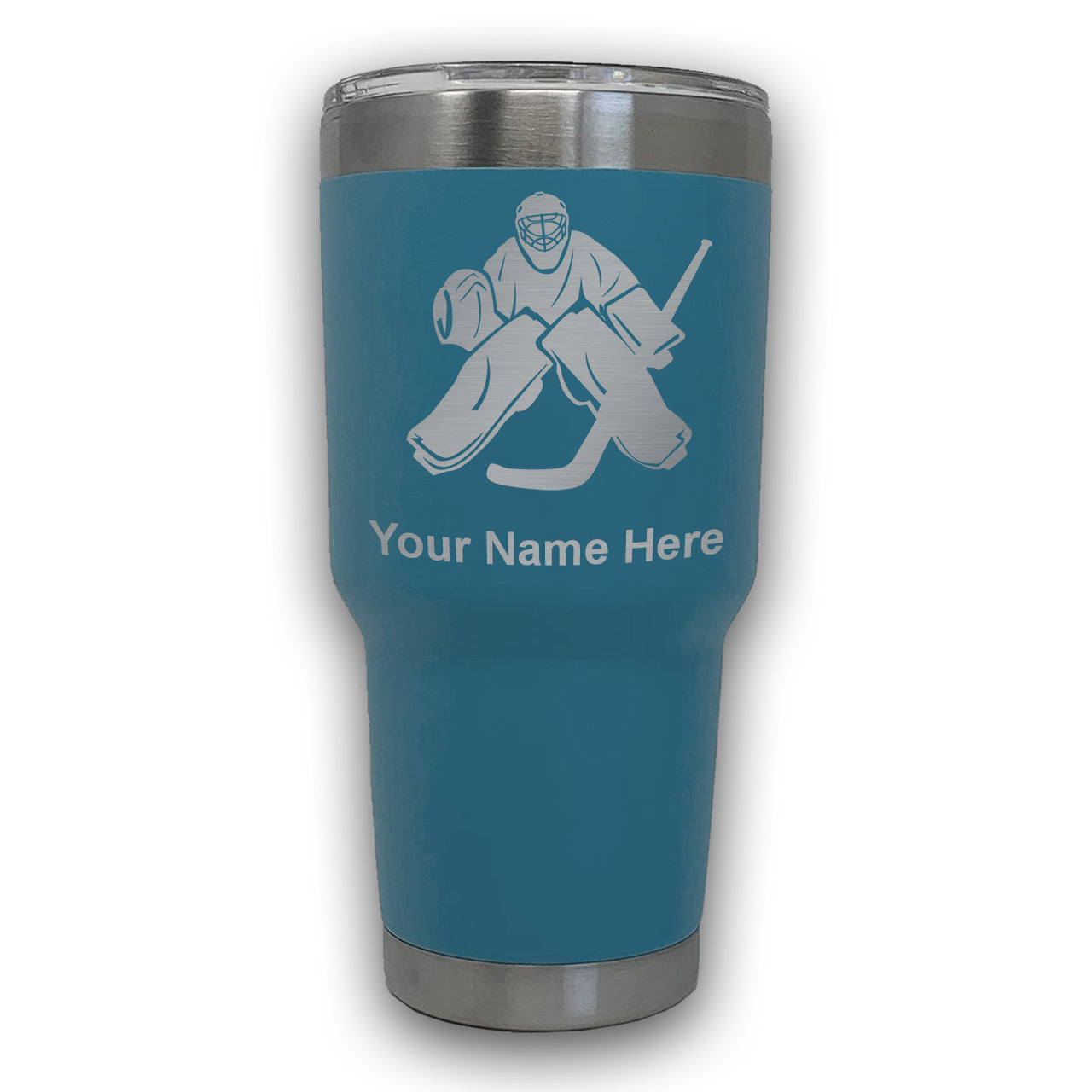 LaserGram 30oz Tumbler Mug, Hockey Goalie, Personalized Engraving Included