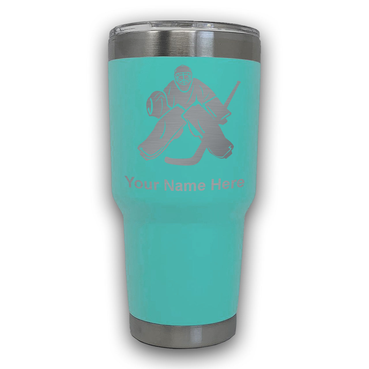 LaserGram 30oz Tumbler Mug, Hockey Goalie, Personalized Engraving Included