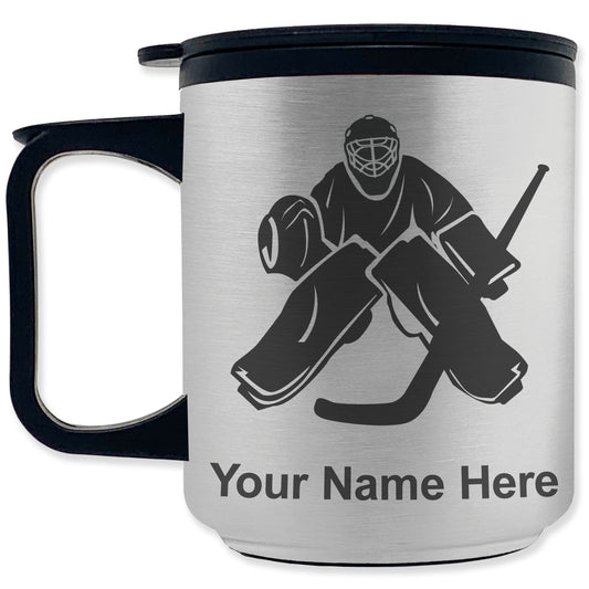 Coffee Travel Mug, Hockey Goalie, Personalized Engraving Included