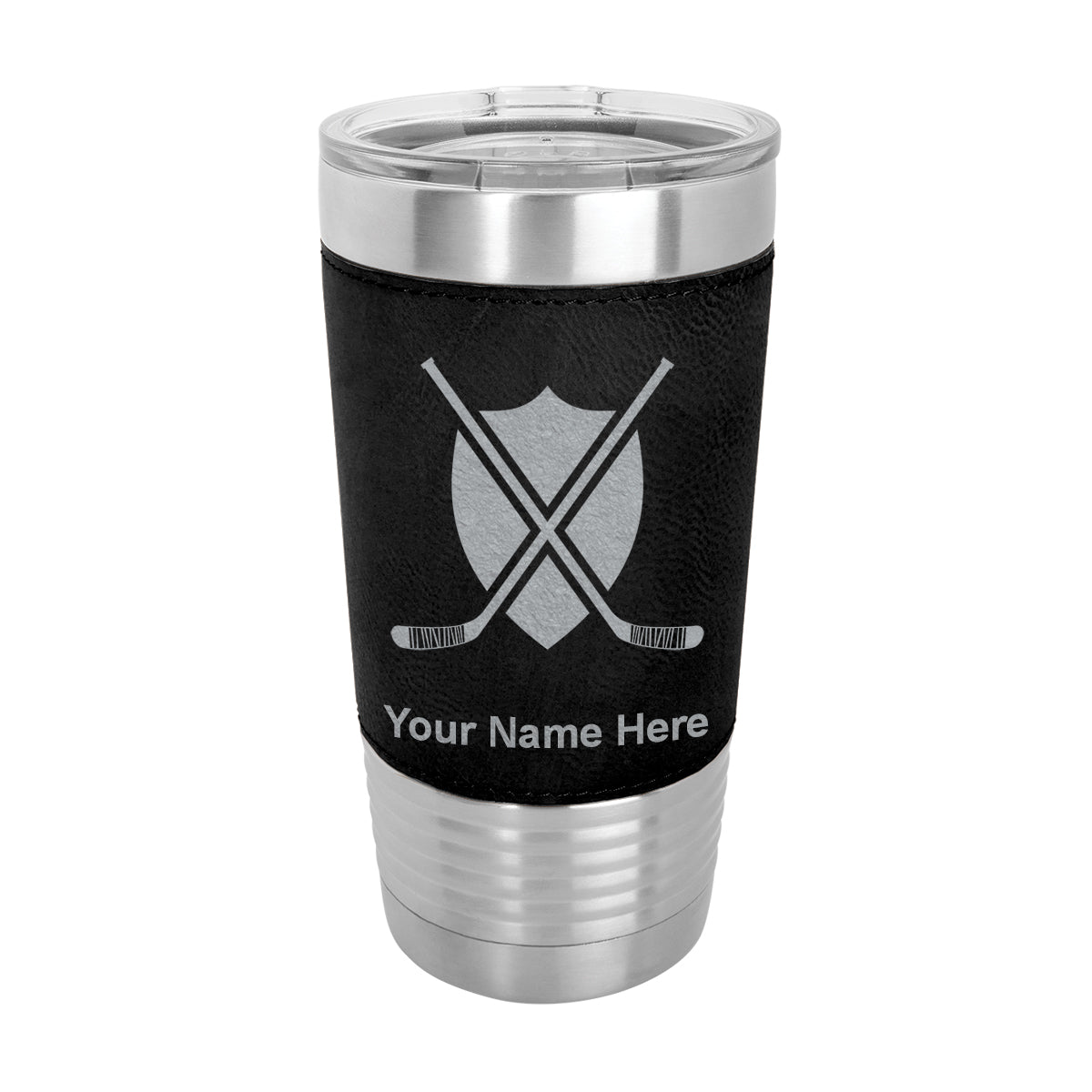 20oz Faux Leather Tumbler Mug, Hockey Sticks, Personalized Engraving Included - LaserGram Custom Engraved Gifts