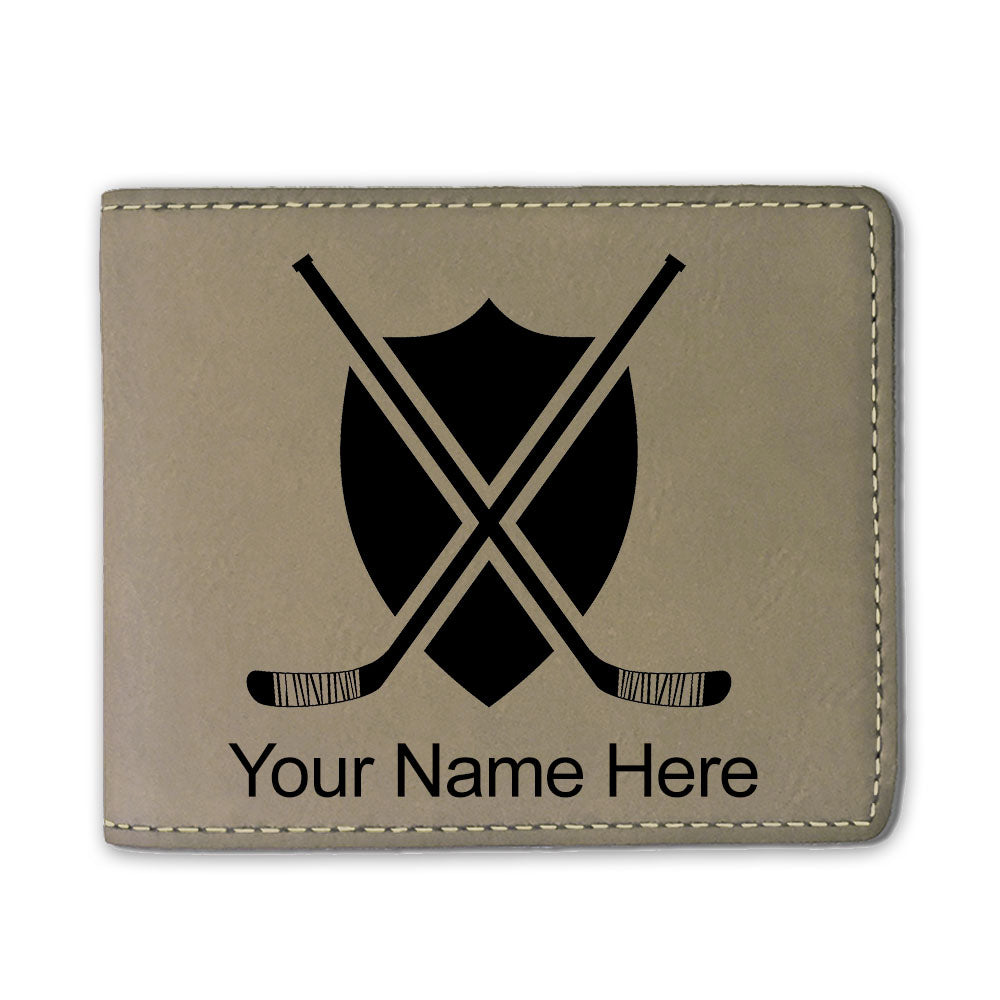 Faux Leather Bi-Fold Wallet, Hockey Sticks, Personalized Engraving Included