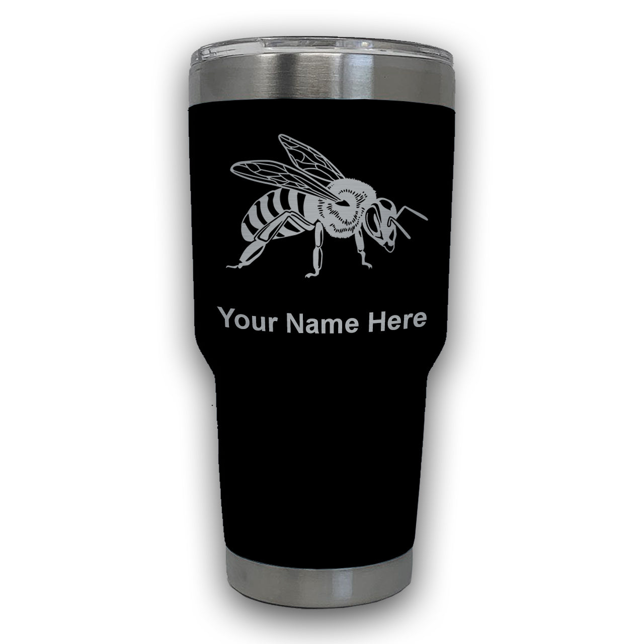 LaserGram 30oz Tumbler Mug, Honey Bee, Personalized Engraving Included