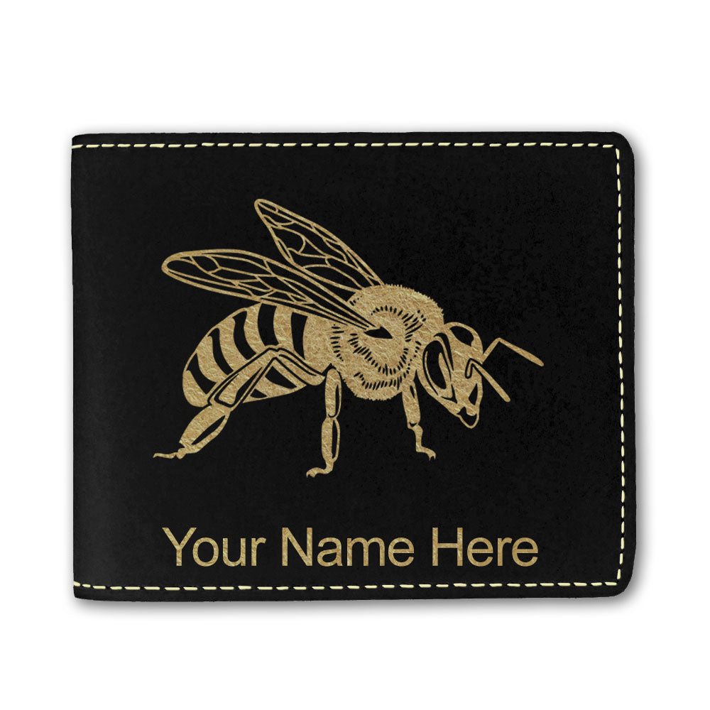 Faux Leather Bi-Fold Wallet, Honey Bee, Personalized Engraving Included