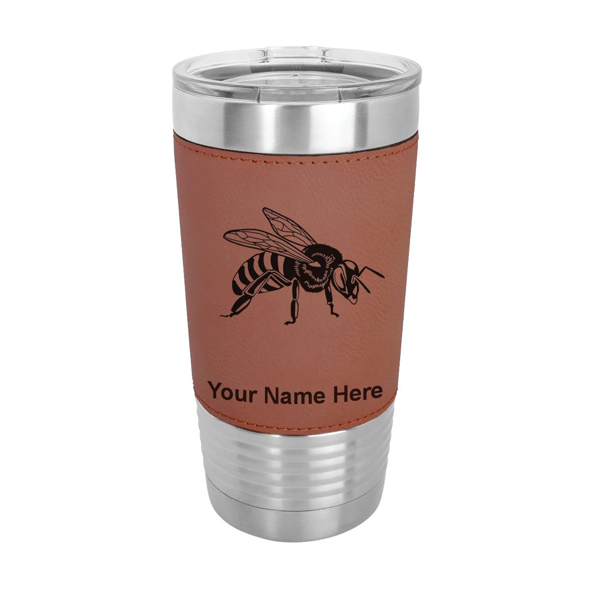 20oz Faux Leather Tumbler Mug, Honey Bee, Personalized Engraving Included - LaserGram Custom Engraved Gifts