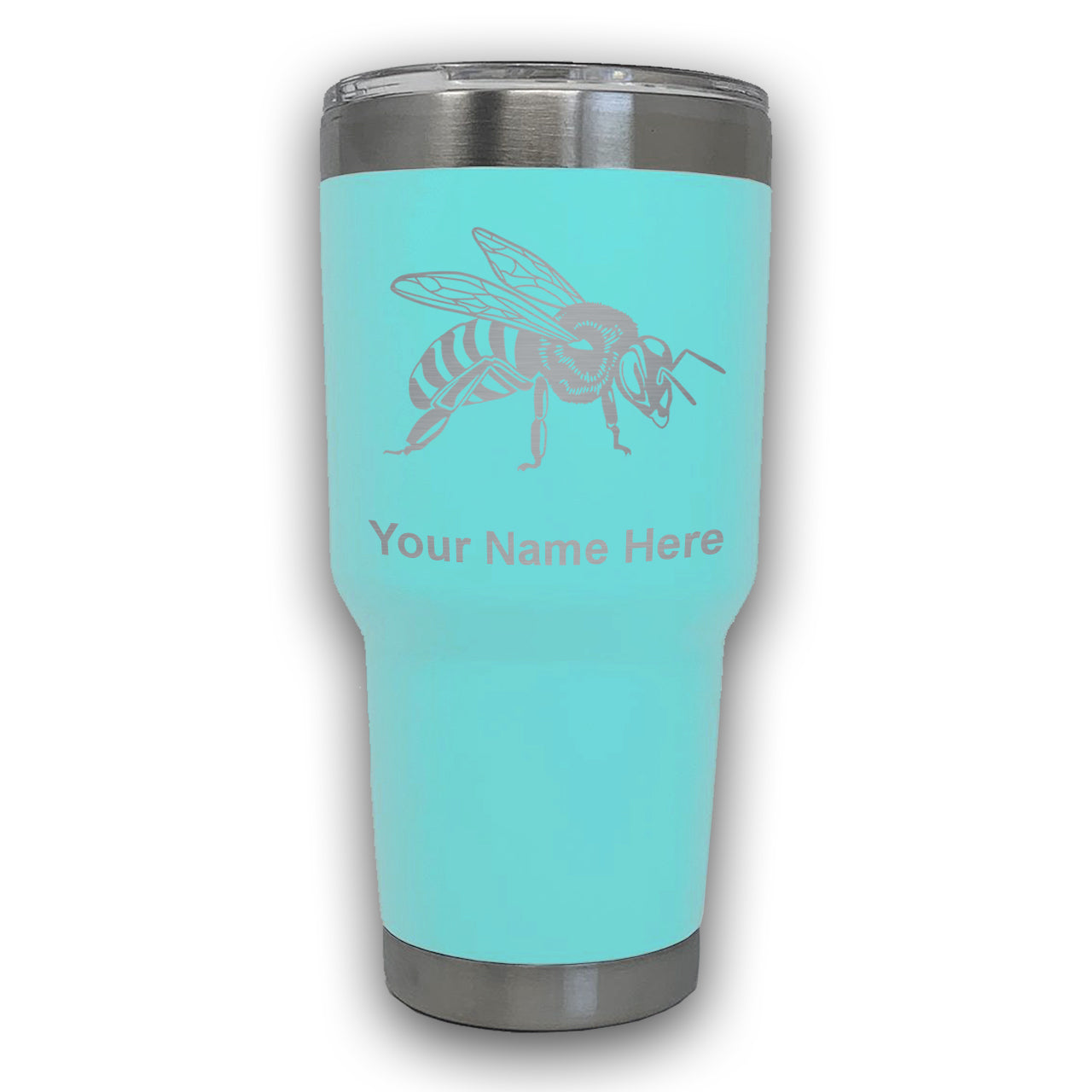 LaserGram 30oz Tumbler Mug, Honey Bee, Personalized Engraving Included