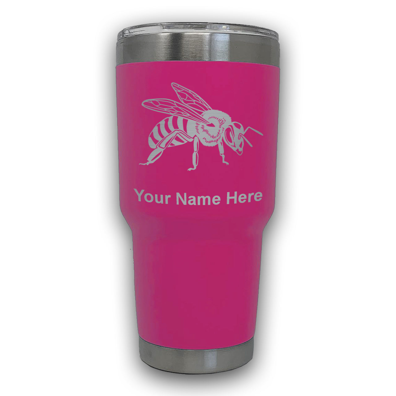 LaserGram 30oz Tumbler Mug, Honey Bee, Personalized Engraving Included