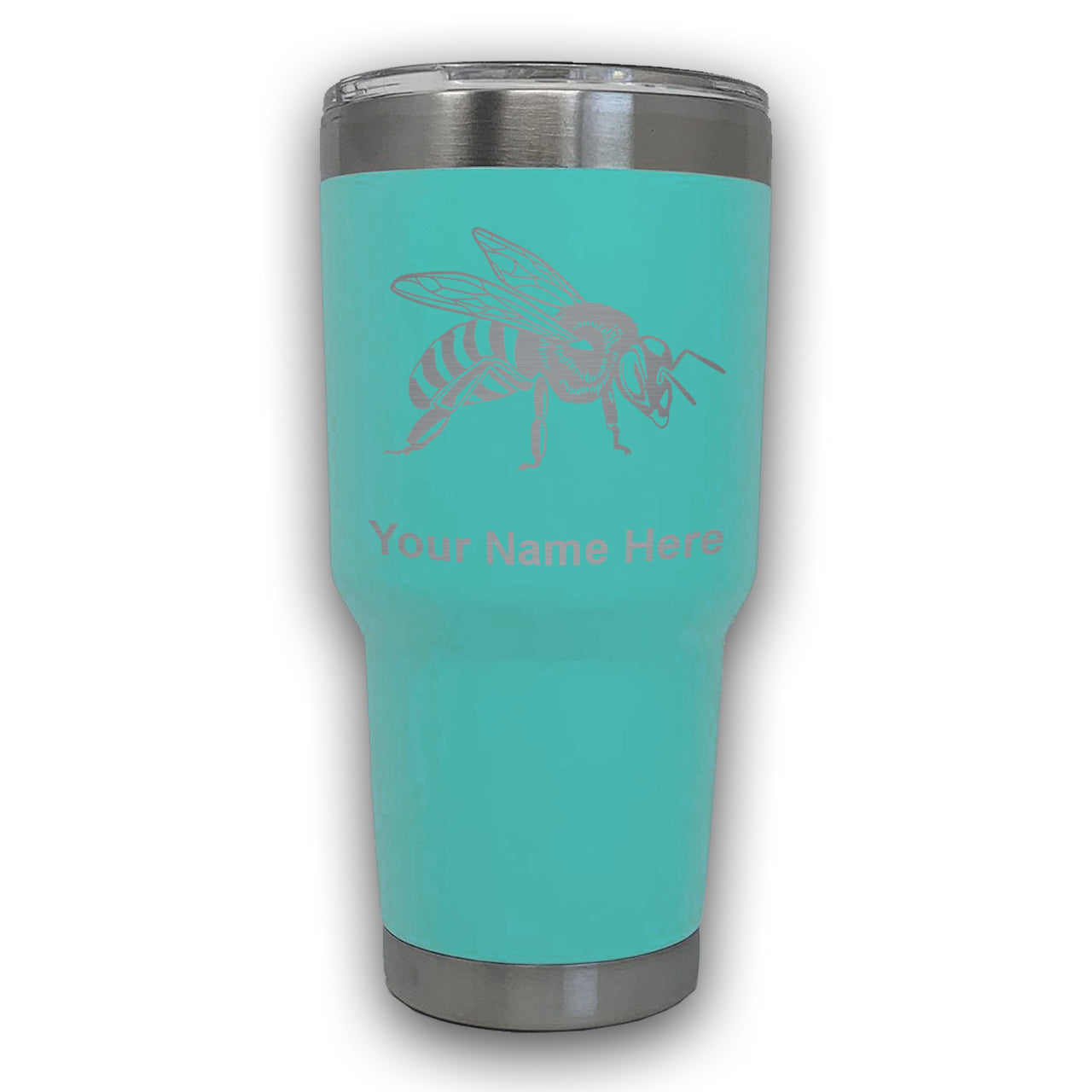 LaserGram 30oz Tumbler Mug, Honey Bee, Personalized Engraving Included