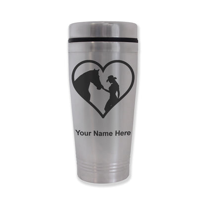 Commuter Travel Mug, Horse Cowgirl Heart, Personalized Engraving Included