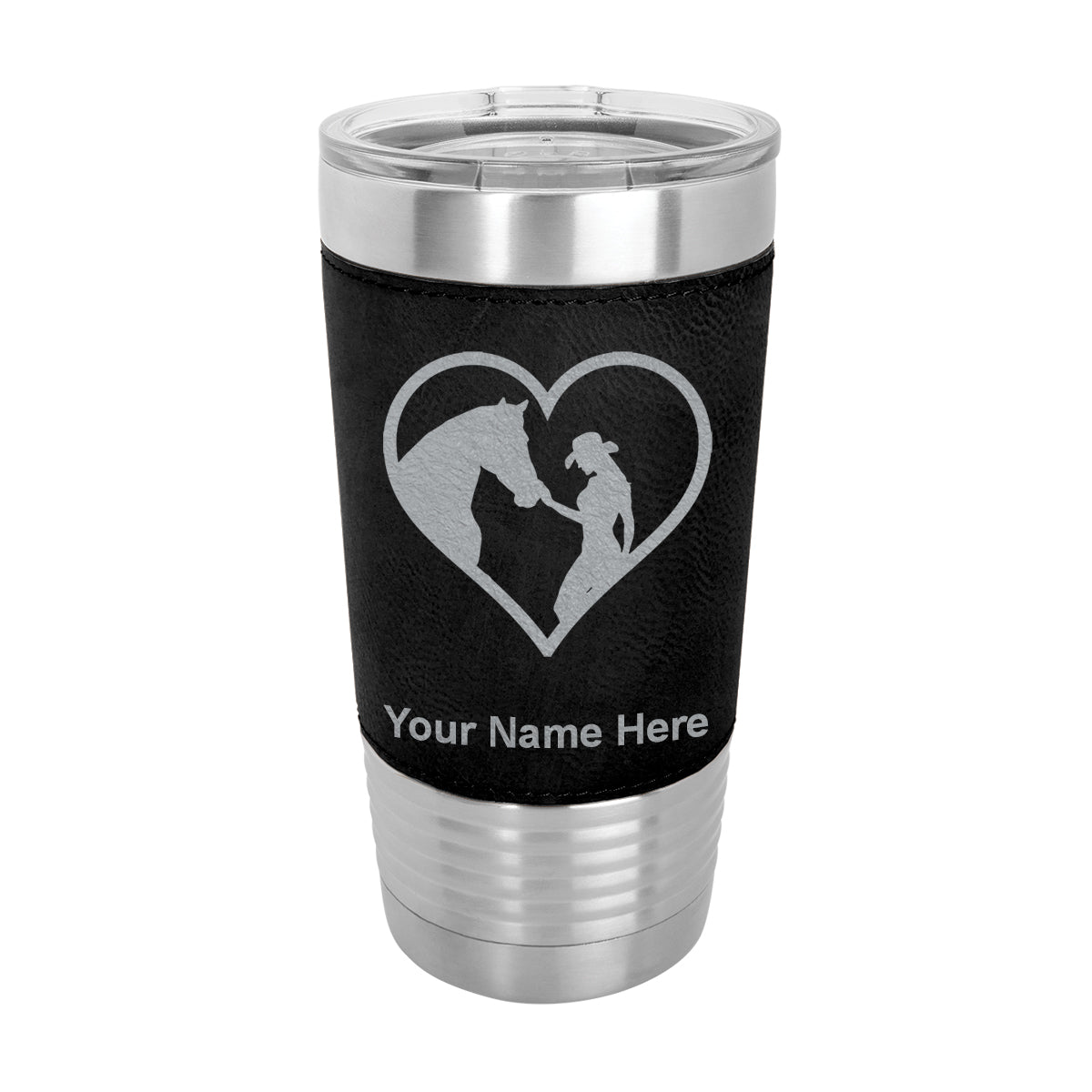 20oz Faux Leather Tumbler Mug, Horse Cowgirl Heart, Personalized Engraving Included - LaserGram Custom Engraved Gifts