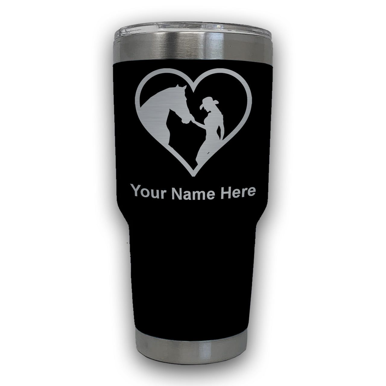 LaserGram 30oz Tumbler Mug, Horse Cowgirl Heart, Personalized Engraving Included