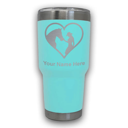 LaserGram 30oz Tumbler Mug, Horse Cowgirl Heart, Personalized Engraving Included