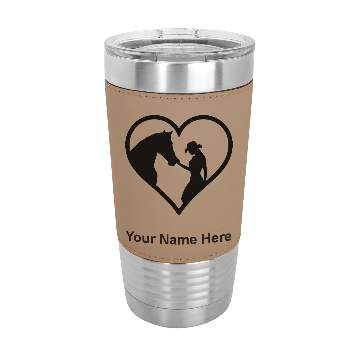 20oz Faux Leather Tumbler Mug, Horse Cowgirl Heart, Personalized Engraving Included - LaserGram Custom Engraved Gifts