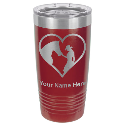20oz Vacuum Insulated Tumbler Mug, Horse Cowgirl Heart, Personalized Engraving Included