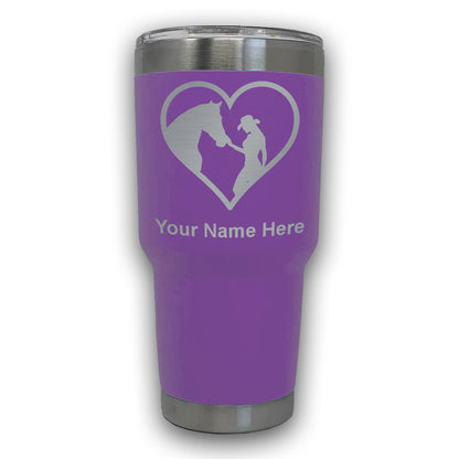 LaserGram 30oz Tumbler Mug, Horse Cowgirl Heart, Personalized Engraving Included