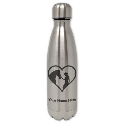 LaserGram Single Wall Water Bottle, Horse Cowgirl Heart, Personalized Engraving Included