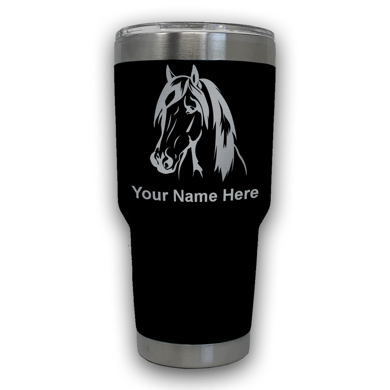 LaserGram 30oz Tumbler Mug, Horse Head 1, Personalized Engraving Included