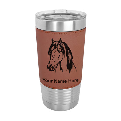 20oz Faux Leather Tumbler Mug, Horse Head 1, Personalized Engraving Included - LaserGram Custom Engraved Gifts