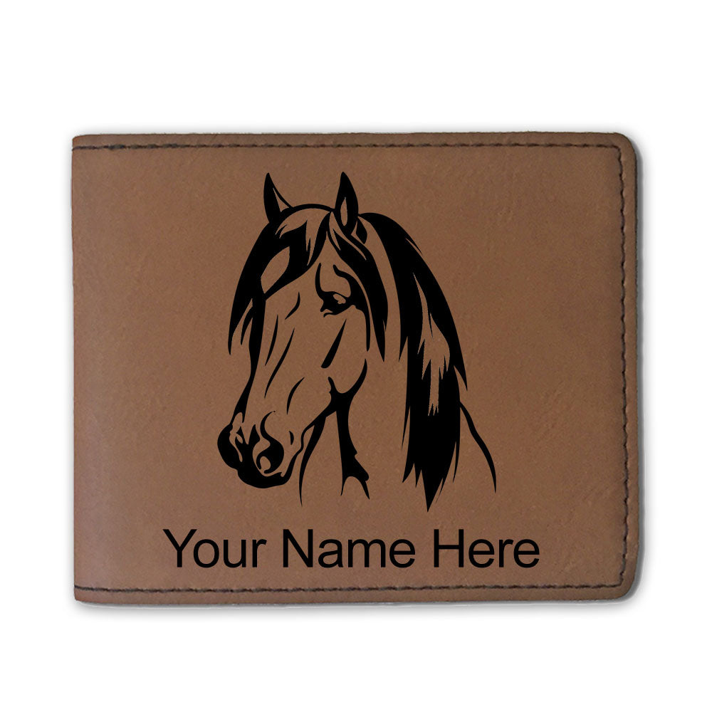 Faux Leather Bi-Fold Wallet, Horse Head 1, Personalized Engraving Included