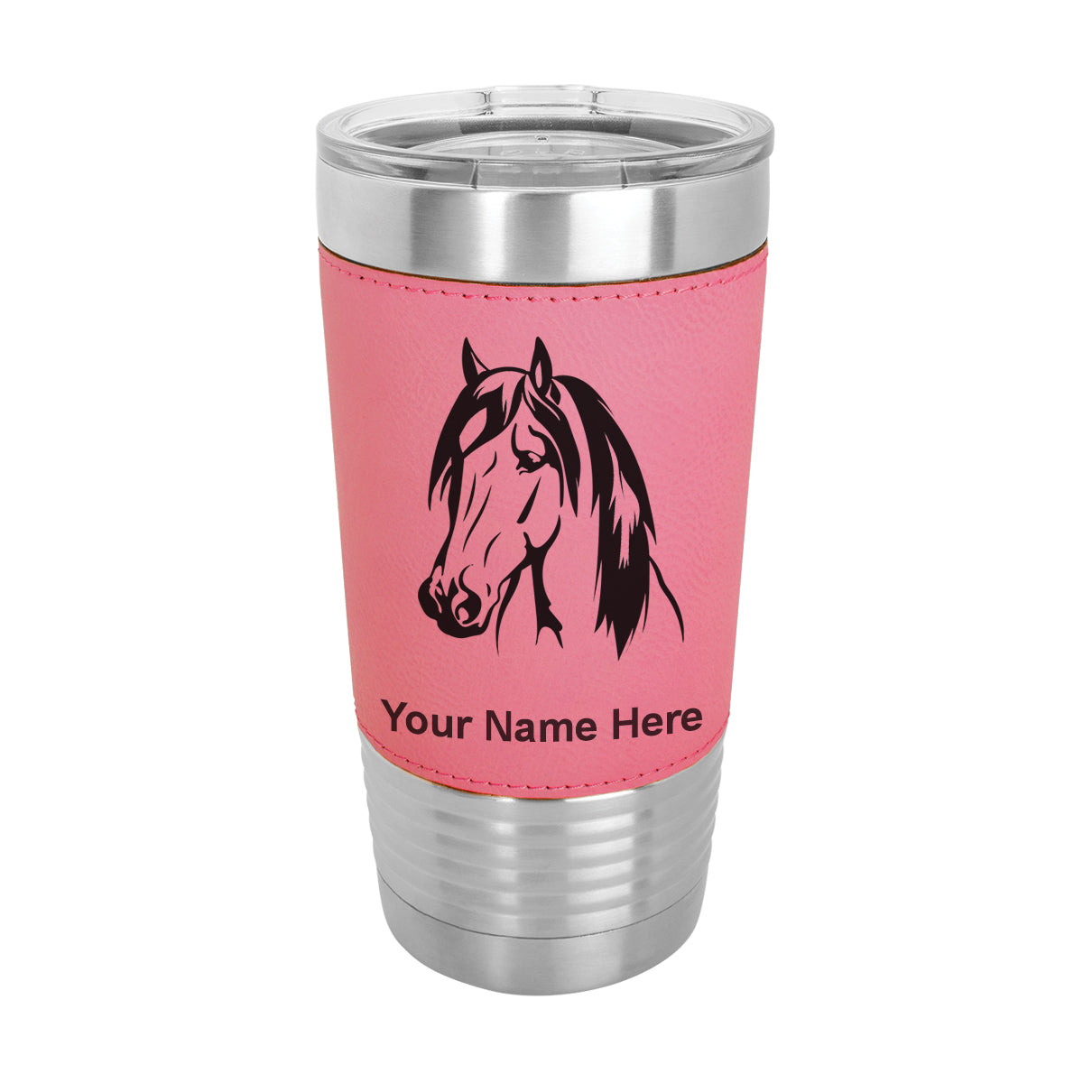 20oz Faux Leather Tumbler Mug, Horse Head 1, Personalized Engraving Included - LaserGram Custom Engraved Gifts