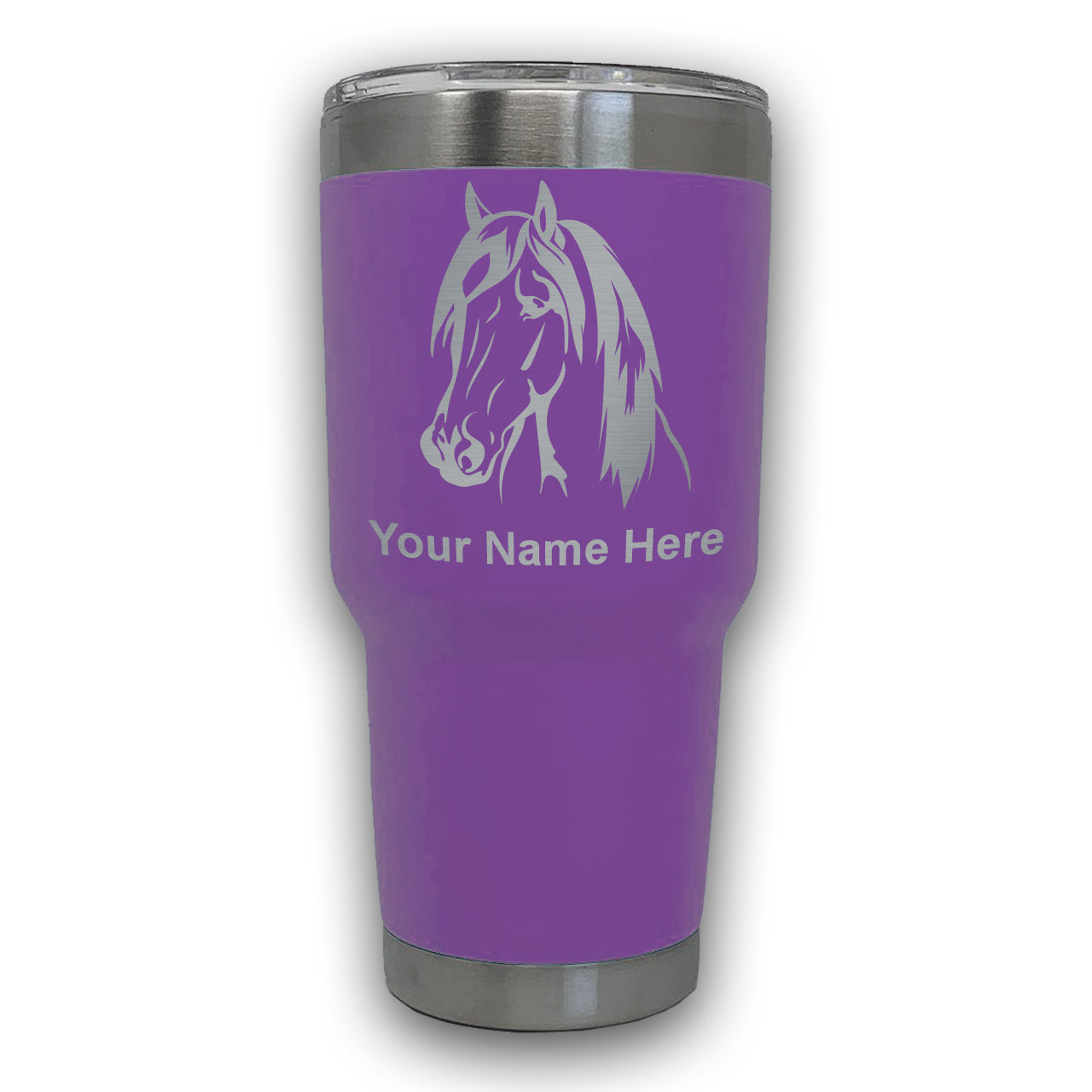 LaserGram 30oz Tumbler Mug, Horse Head 1, Personalized Engraving Included