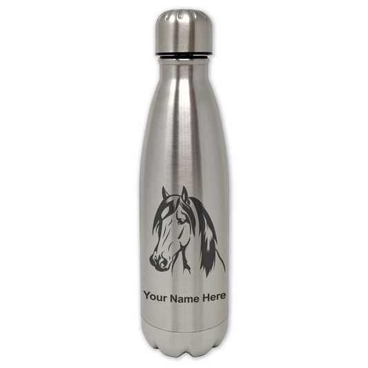 LaserGram Single Wall Water Bottle, Horse Head 1, Personalized Engraving Included