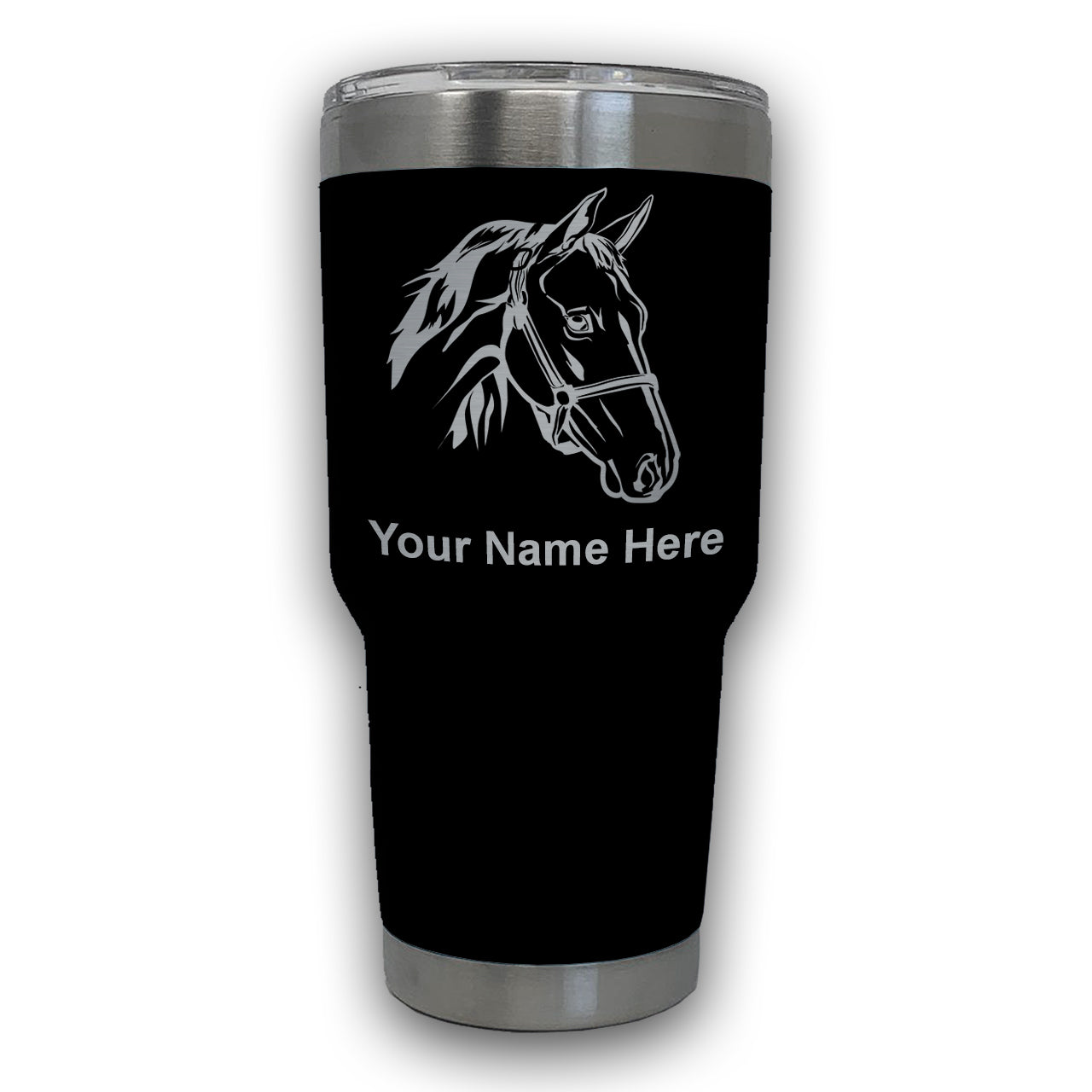 LaserGram 30oz Tumbler Mug, Horse Head 2, Personalized Engraving Included