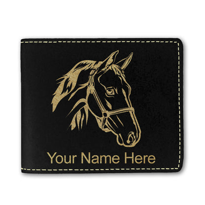 Faux Leather Bi-Fold Wallet, Horse Head 2, Personalized Engraving Included