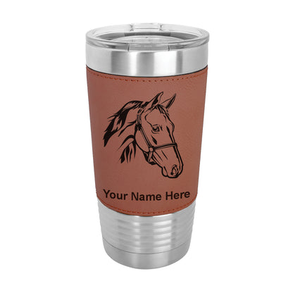 20oz Faux Leather Tumbler Mug, Horse Head 2, Personalized Engraving Included - LaserGram Custom Engraved Gifts