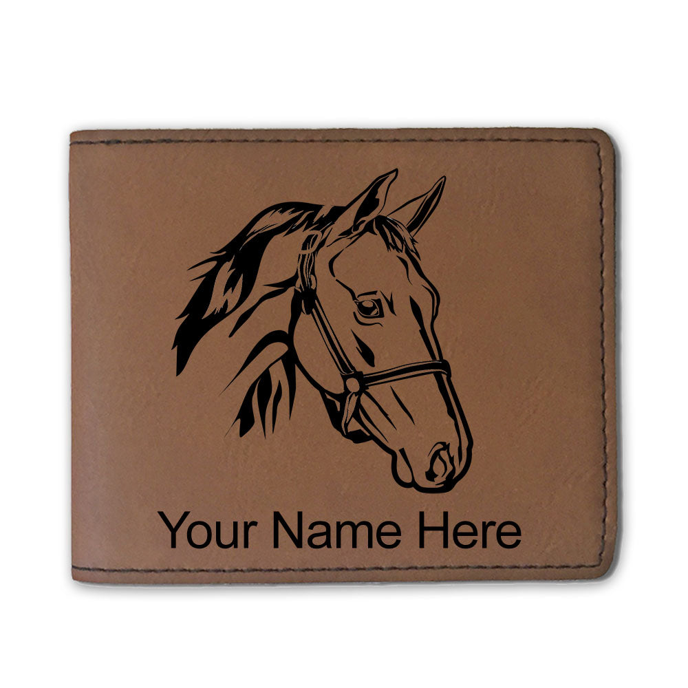 Faux Leather Bi-Fold Wallet, Horse Head 2, Personalized Engraving Included